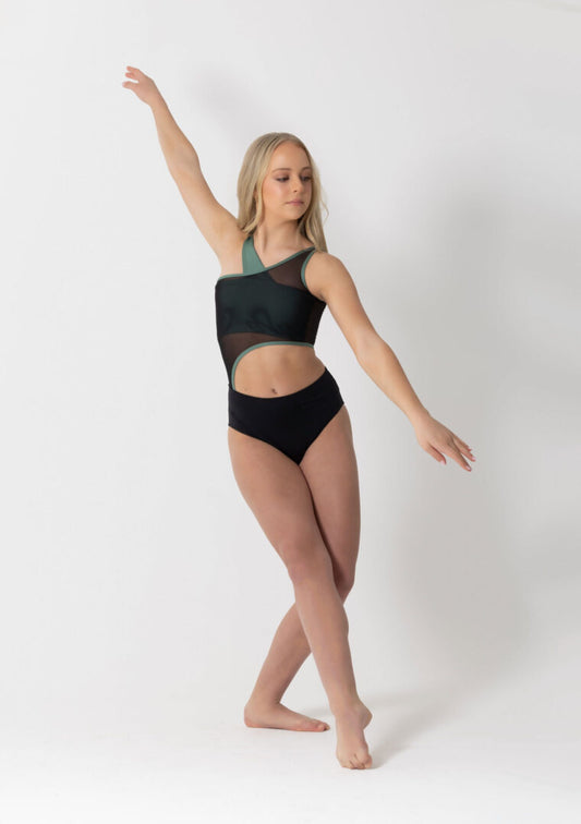 Studio7-Lizzy-Leotard-In-Black/Forest-Green