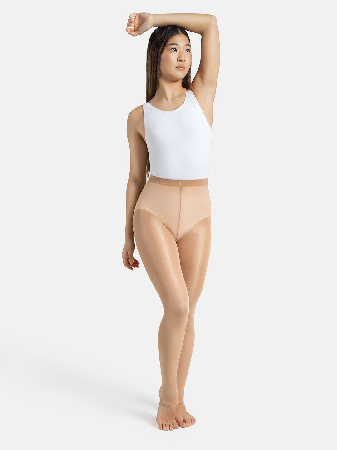 Capezio-Ultra-Shimmery-Gloss-Stirrup-Tights-In-Caramel