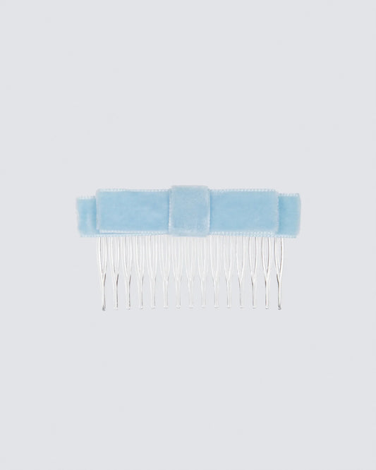 MIMY-Straight-Velvet-Hair-Bow-on-Comb-In-Baby-Blue