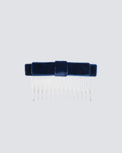MIMY-Straight-Velvet-Hair-Bow-on-Comb-In-Navy