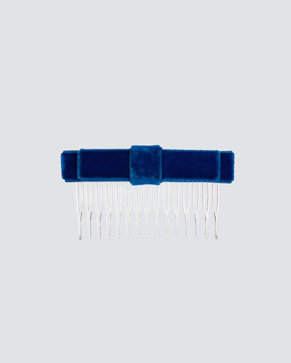 MIMY-Straight-Velvet-Hair-Bow-on-Comb-In-Cobalt