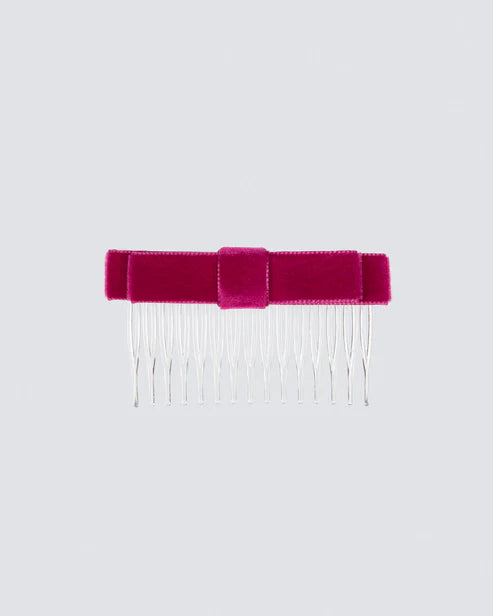 MIMY-Straight-Velvet-Hair-Bow-on-Comb-In-Raspberry