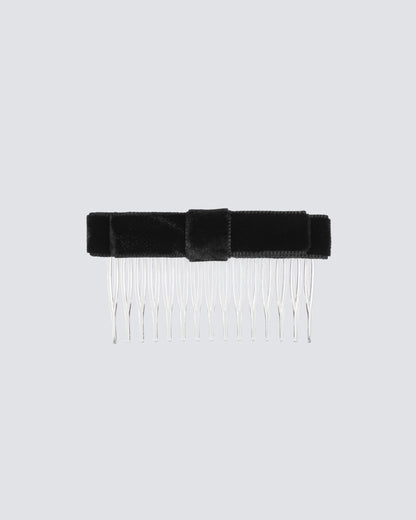 MIMY-Straight-Velvet-Hair-Bow-on-Comb-In-Black